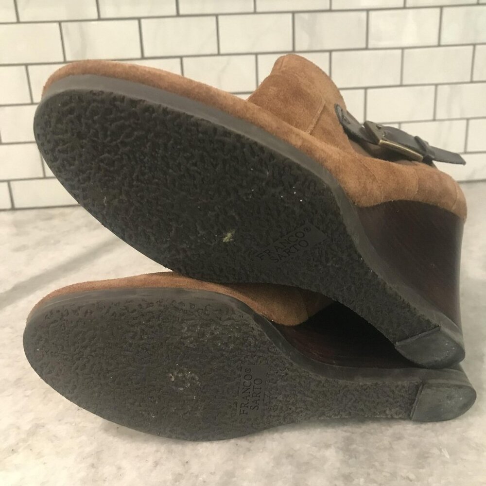 Franco Sarto Boots Womens Size 9 Brown Suede Warrick Wedge Ankle Booties Buckle - Picture 7 of 11